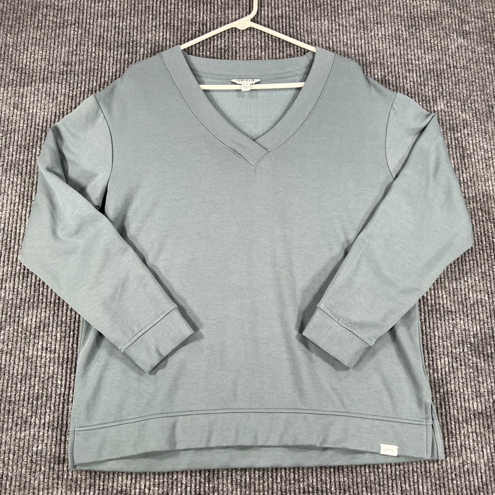 Orvis Sweater Mens Large Gray Long Sleeve‎ Fleece V Neck Shirt Soft Sharp